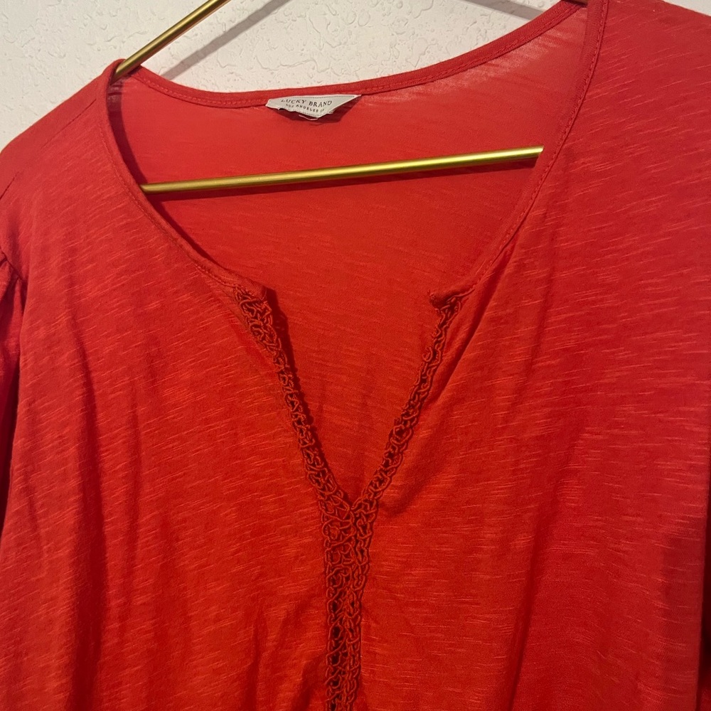 Lucky Brand red boho style Women’s 1X cotton top - Picture 6 of 7
